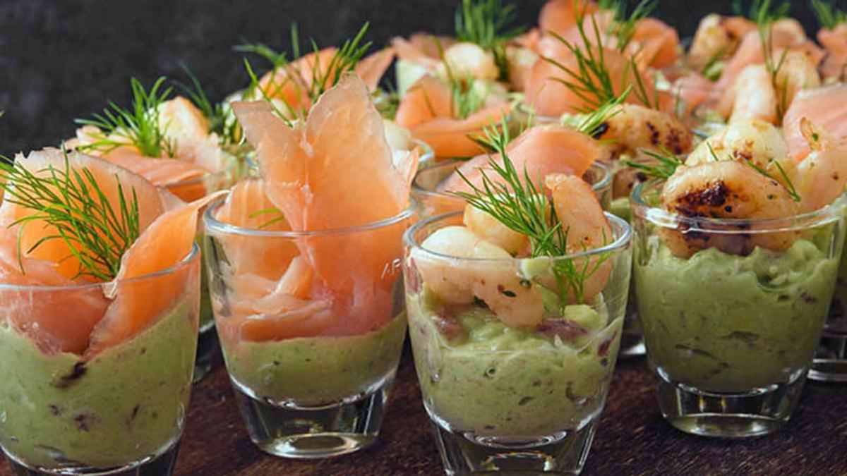 Verrines de crabe saumon et crevettes