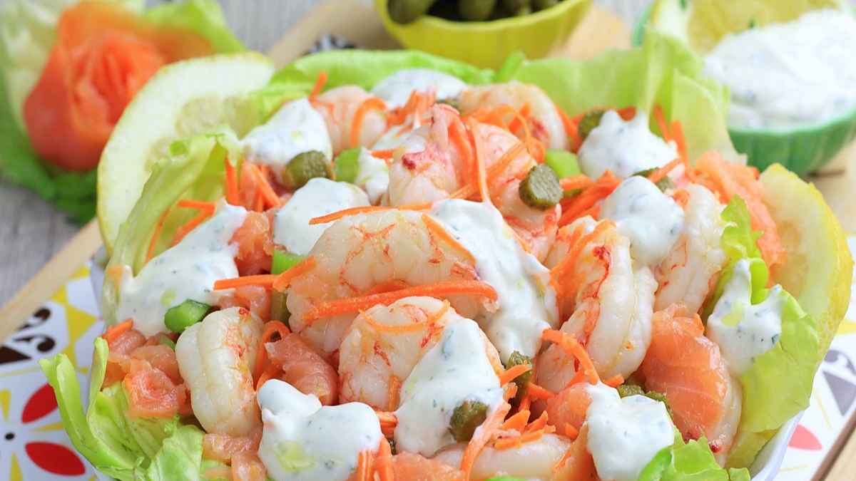 Salade de crevettes et saumon